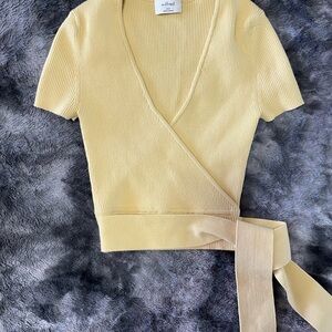 Wilfred Yellow Wrap Tie Front Blouse
